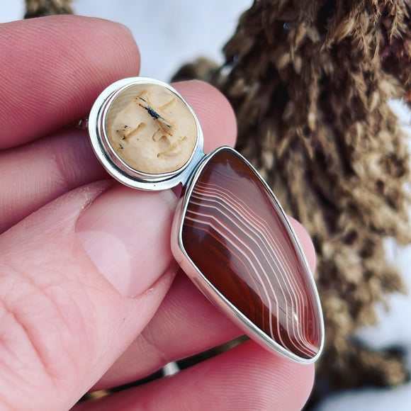 Lake Superior Agate, Fossil Mammoth Ivory and Sterling Silver 