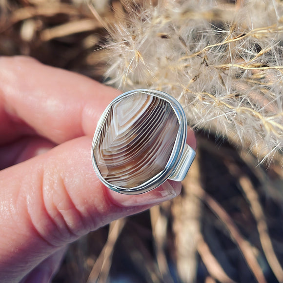 Geometric Cut Botswana Agate and Sterling Silver Ring
