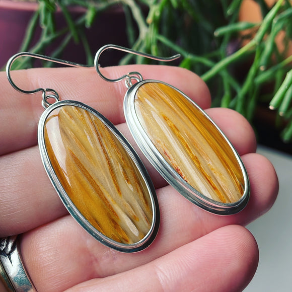 Fossil Palm Wood and Sterling Silver Earrings
